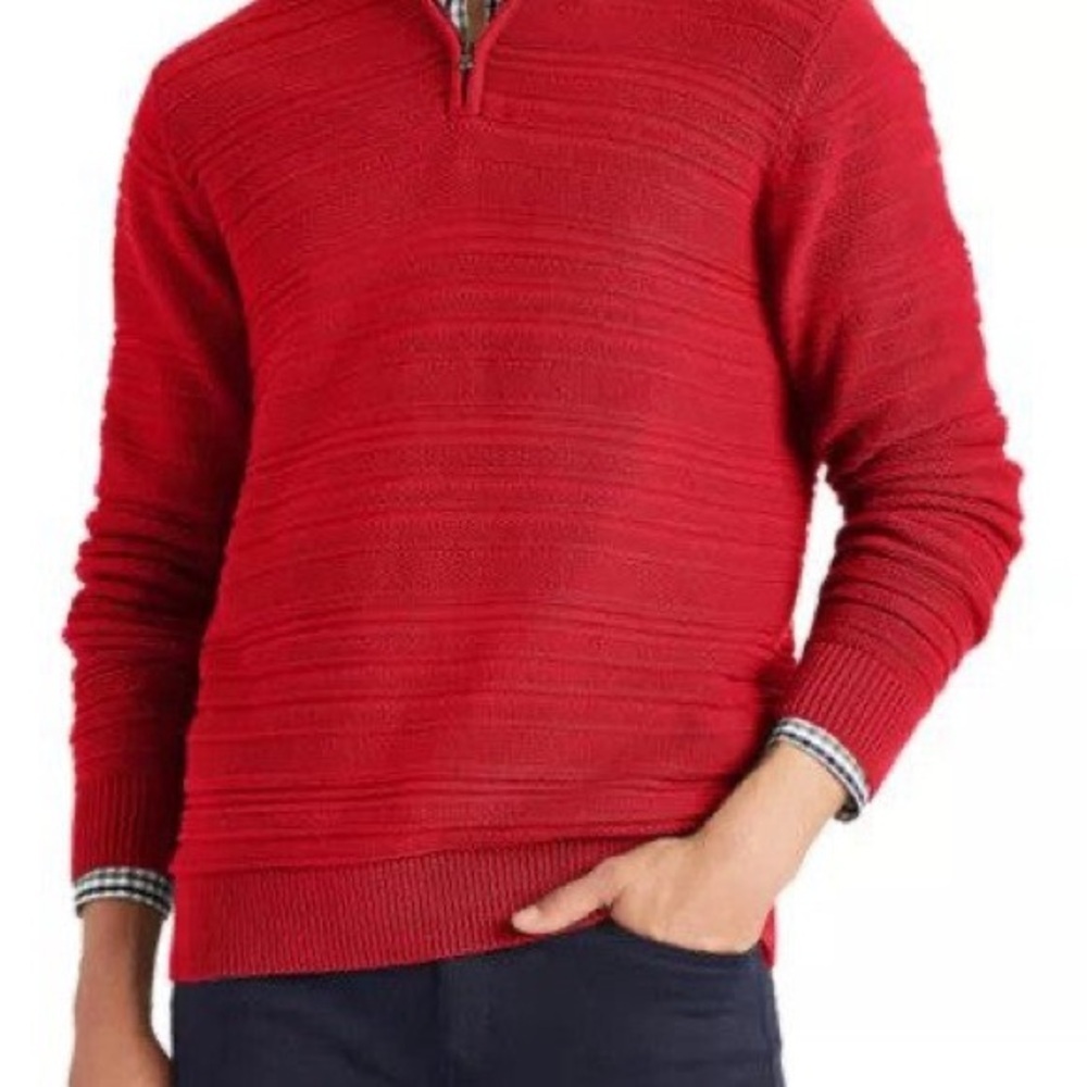 Men's Chaps Classic-Fit Textured Quarter-Zip Red Sweater